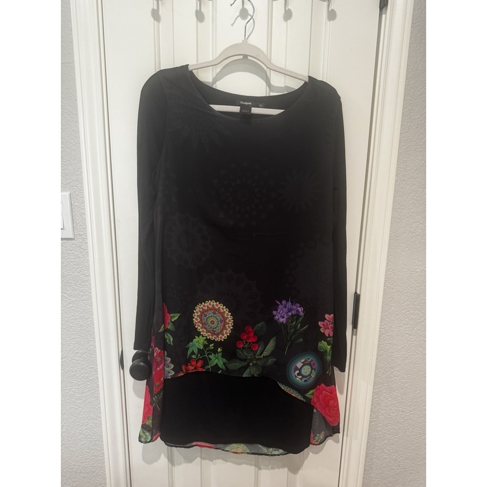 Desigual Layered Dress FLAW floral Black Mini 40 Small Whimsygoth Whimsical